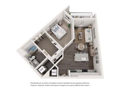 a 1 bedroom floor plan with a bathroom and a balcony